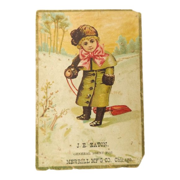 Victorian 3 Trade Cards Floral Bouquet Bird Nest Child With Sled Advertisement - Picture 7 of 10